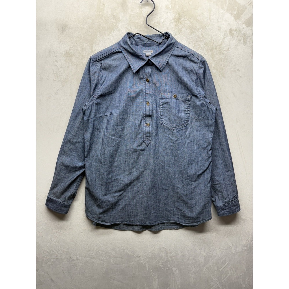 Carhartt Tunic Womens Large 12/14 Chambray Blouse Top Long Sleeve Pullover Denim